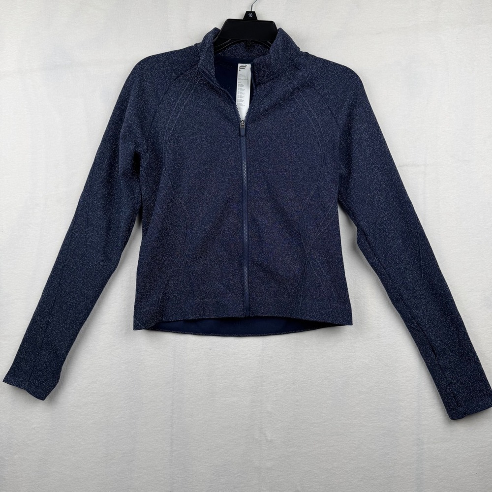 Fabletics‎ Women's L Seamless Lurex Jacket Full Zip Athletic Blue